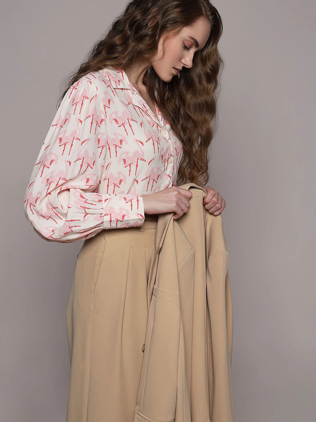 White Flamingo Print Shirt