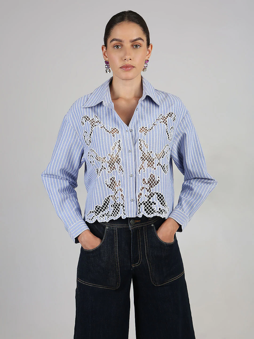 Blue Lace Striped Shirt