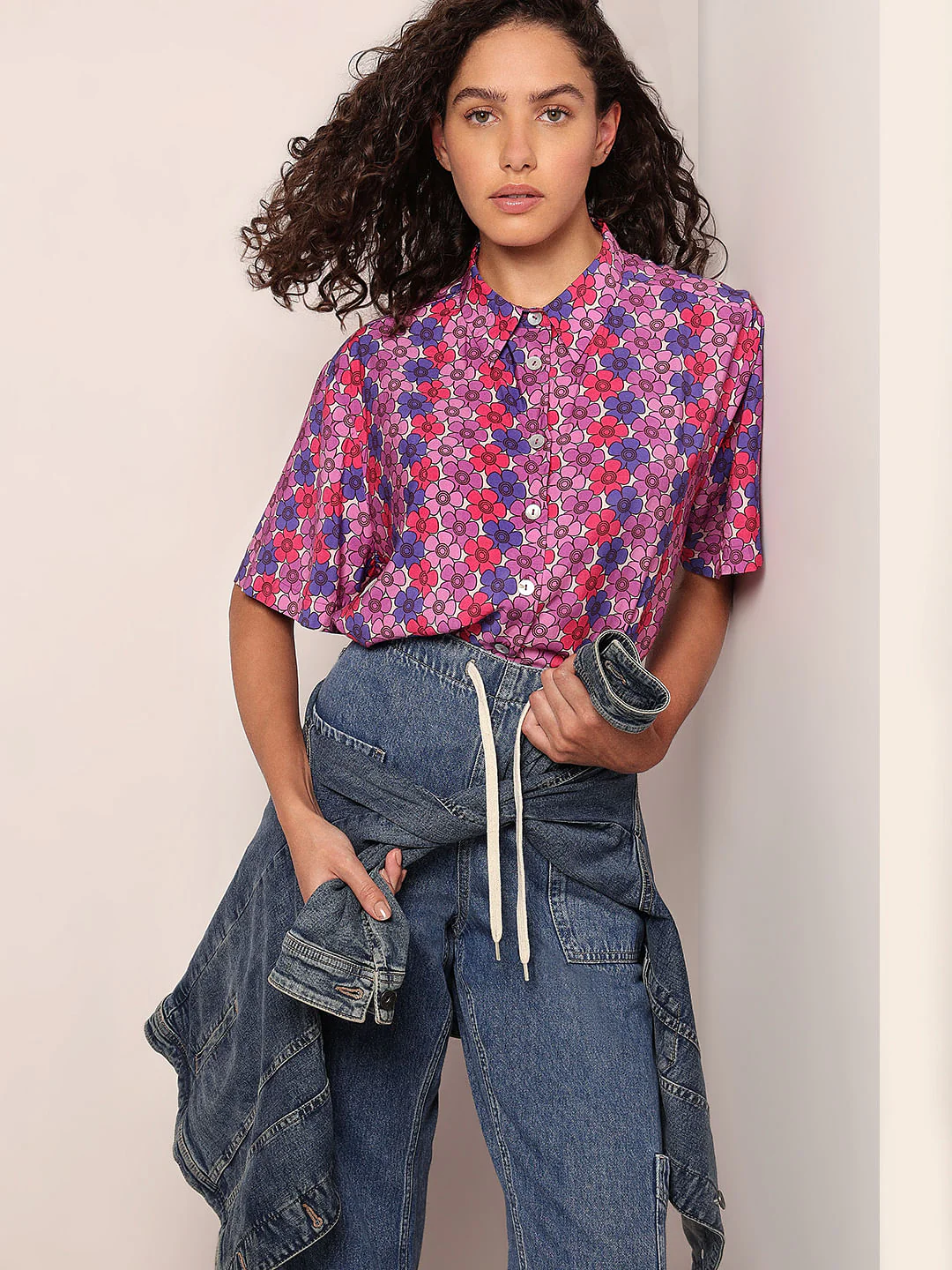 Purple Floral Printed Shirt
