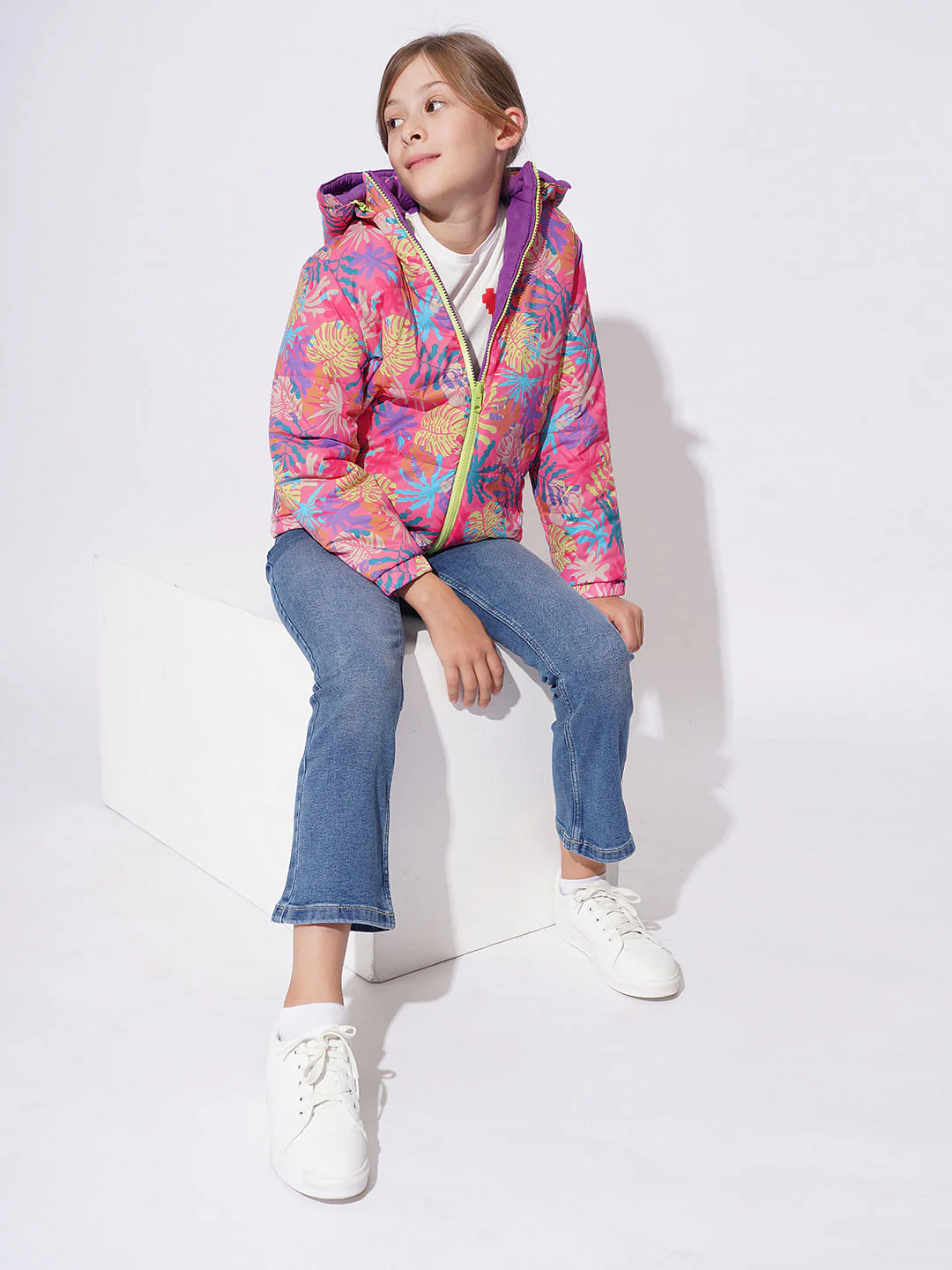 Girls Pink Reversible Puffer Jacket