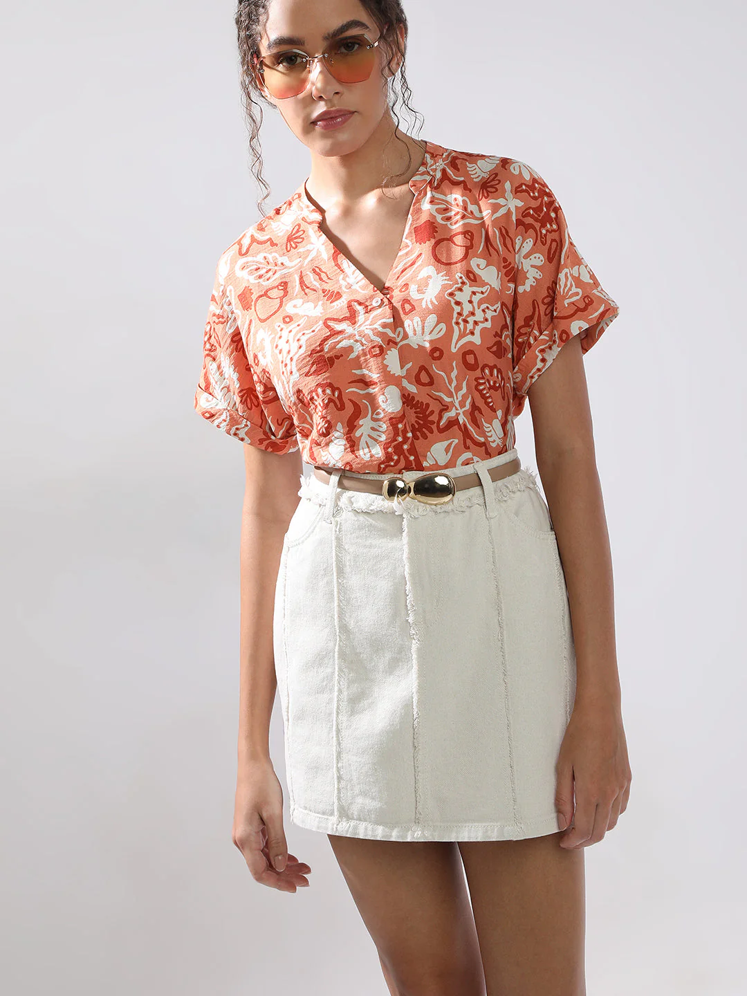 Brown Printed Top