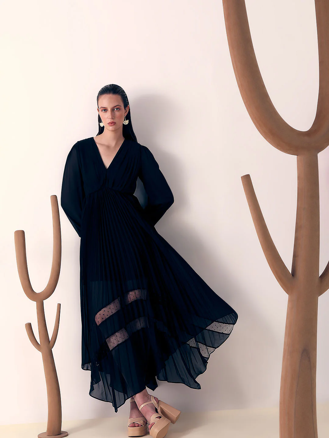 Black Asymmetric Pleated Dress