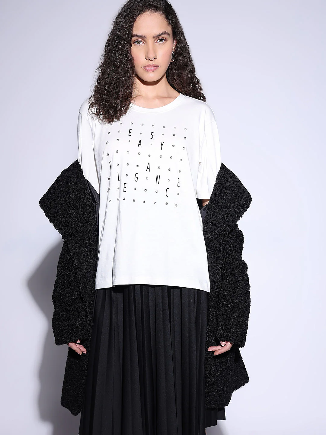 White Rhinestone Detail T-Shirt