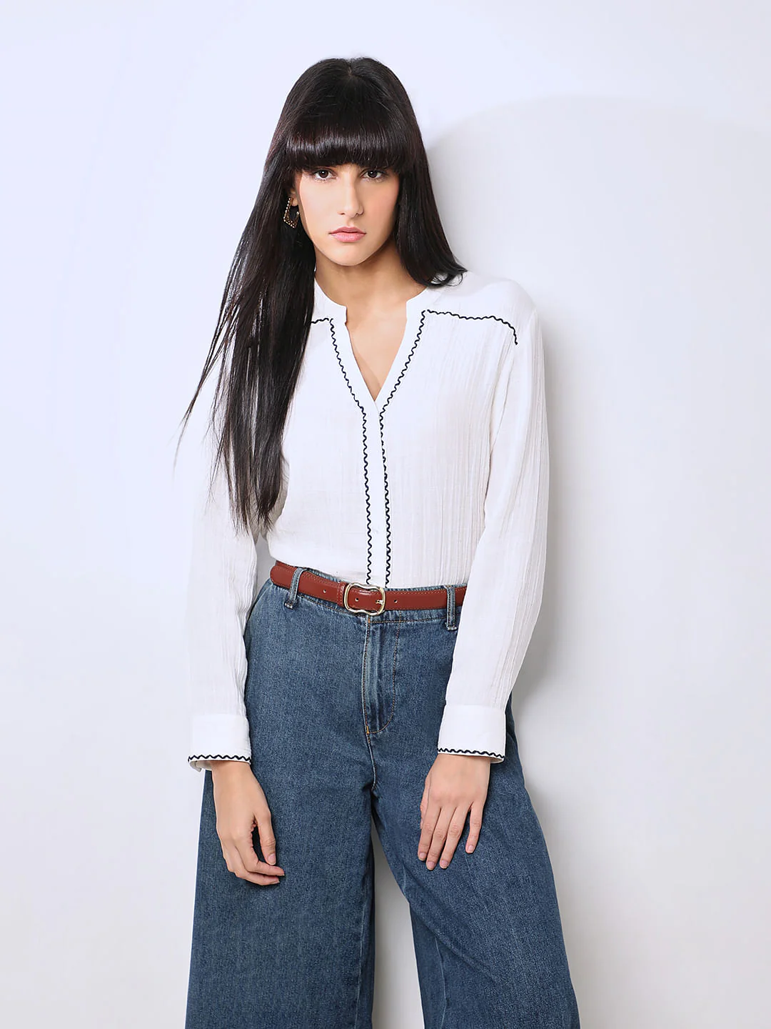 White Crochet Trim Shirt