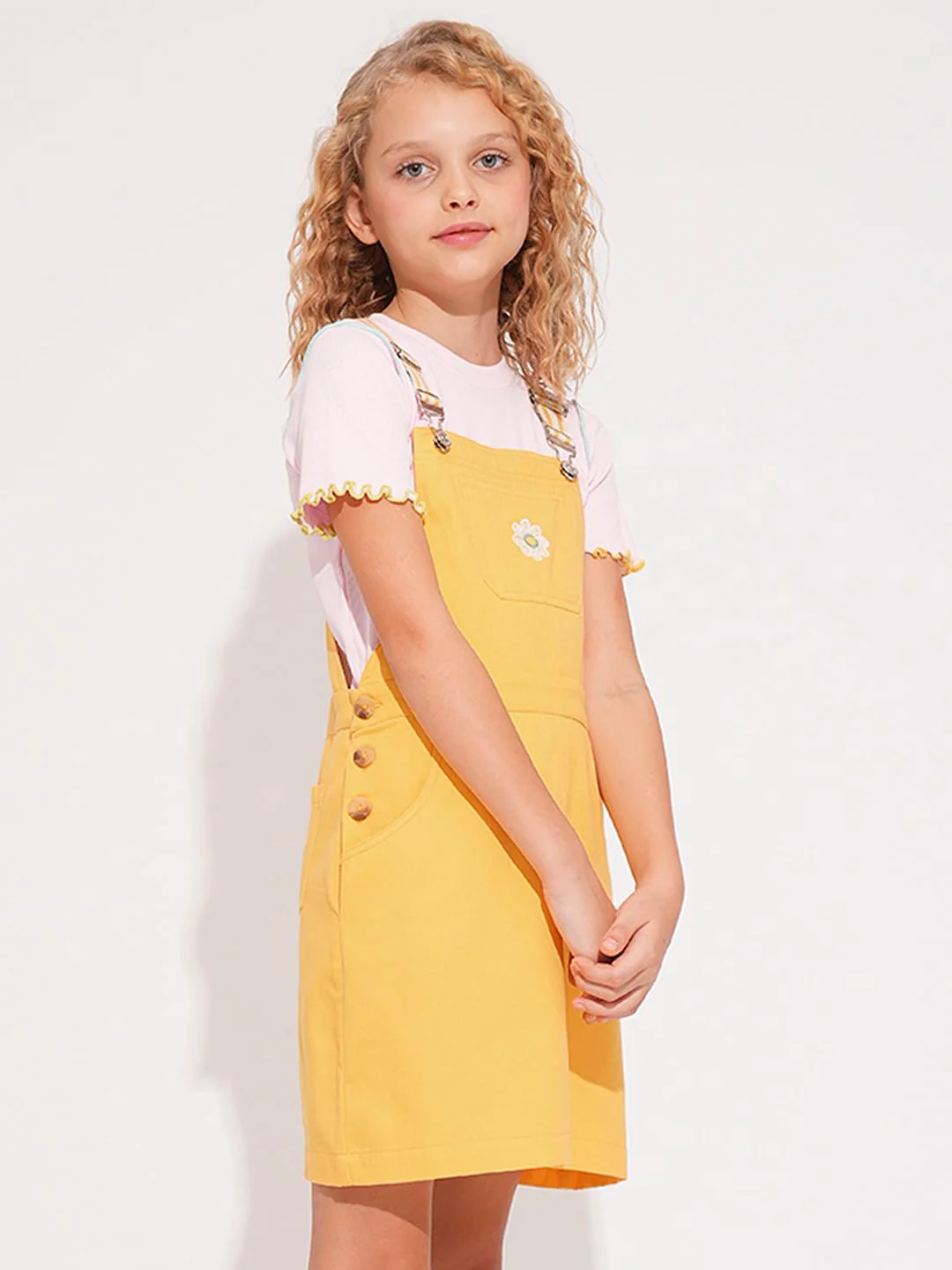 Girls Yellow Floral Dungaree - Image 2