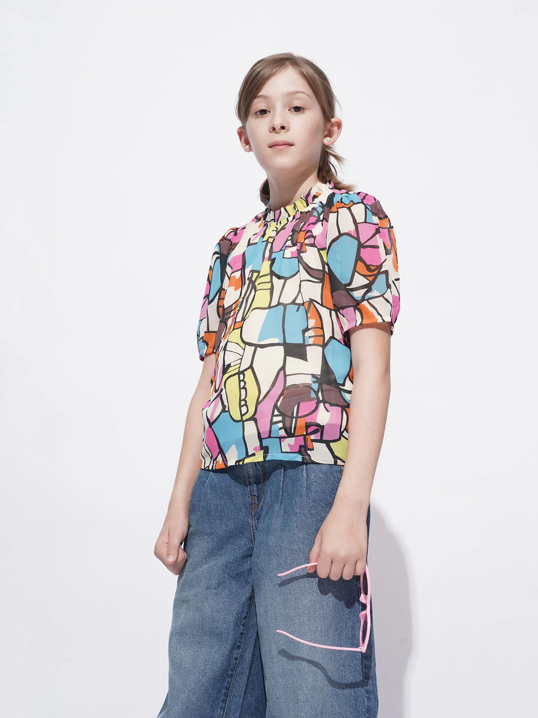 Girls Pink Abstract Print Top