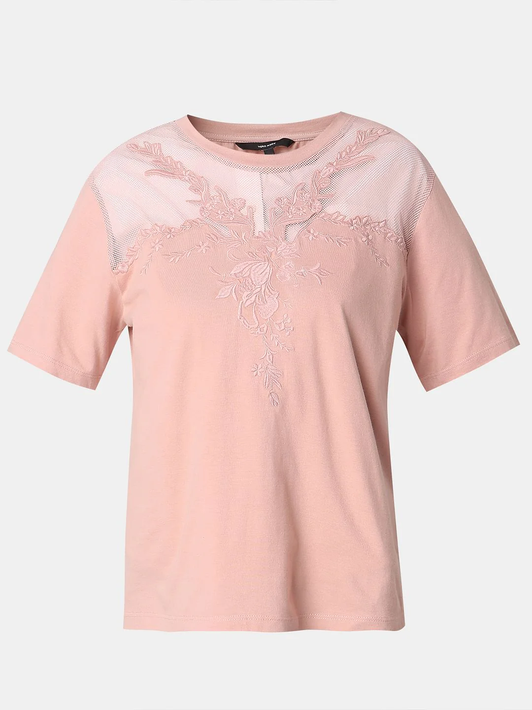 Pink Floral Appliqu Mesh T-Shirt - Image 7