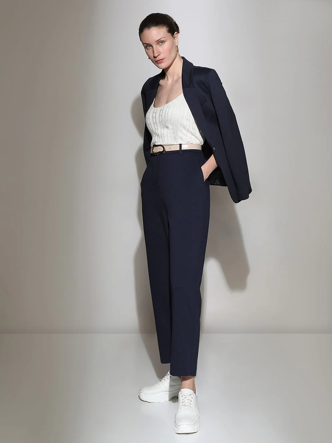 Navy Blue Co-Ord Set Tailored Trousers
