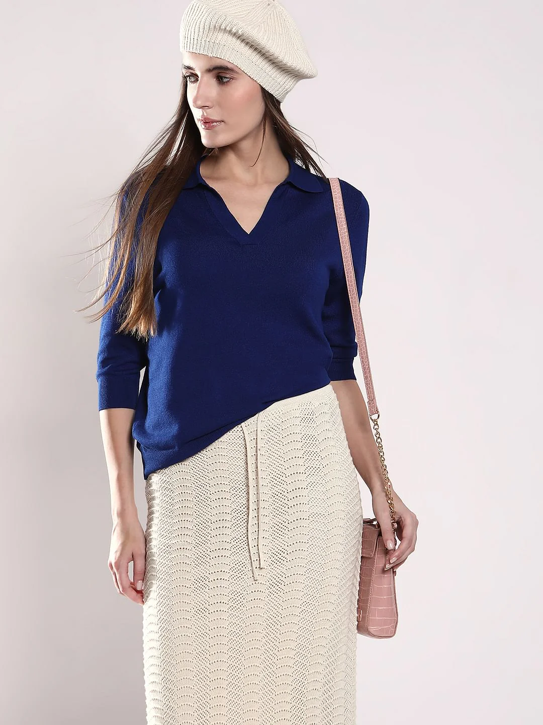 Dark Blue Flat Knit Polo