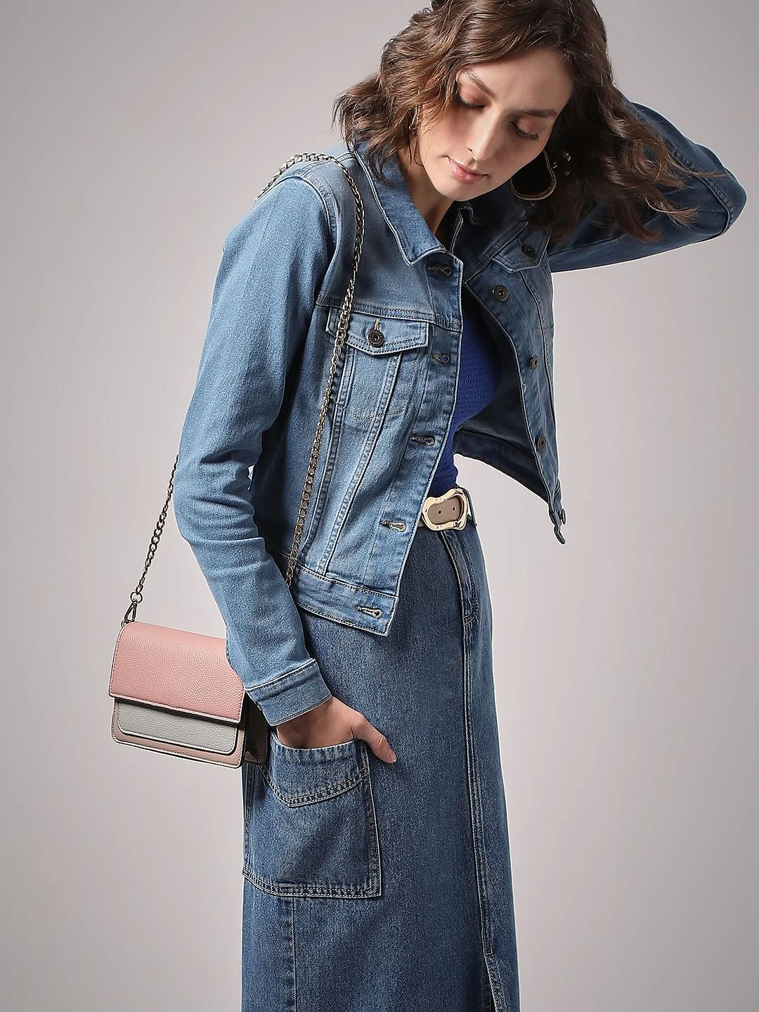 Blue Cropped Denim Jacket