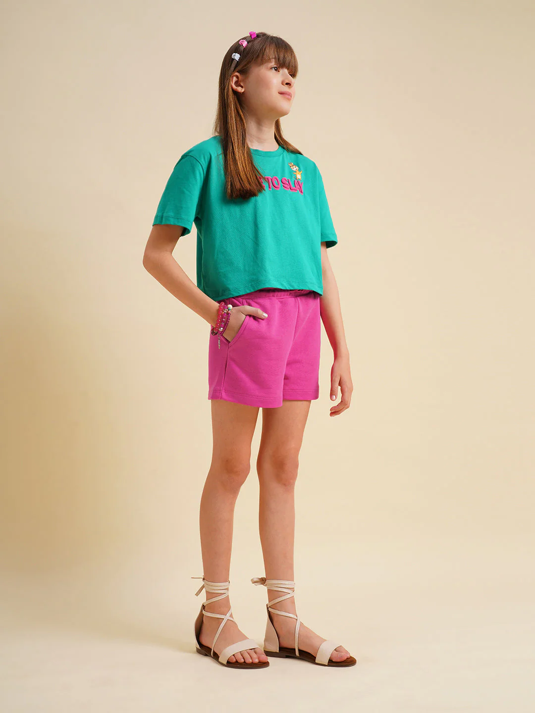 Girls Hot Pink Cotton Shorts