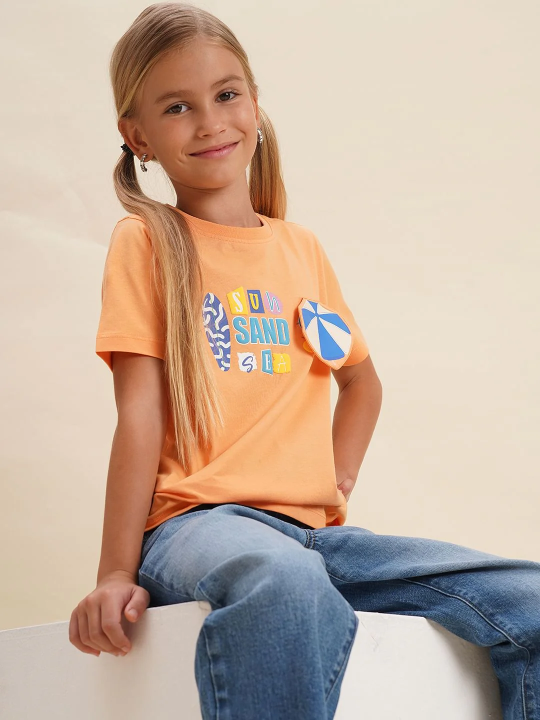 Girls Coral Printed Cotton T-Shirt