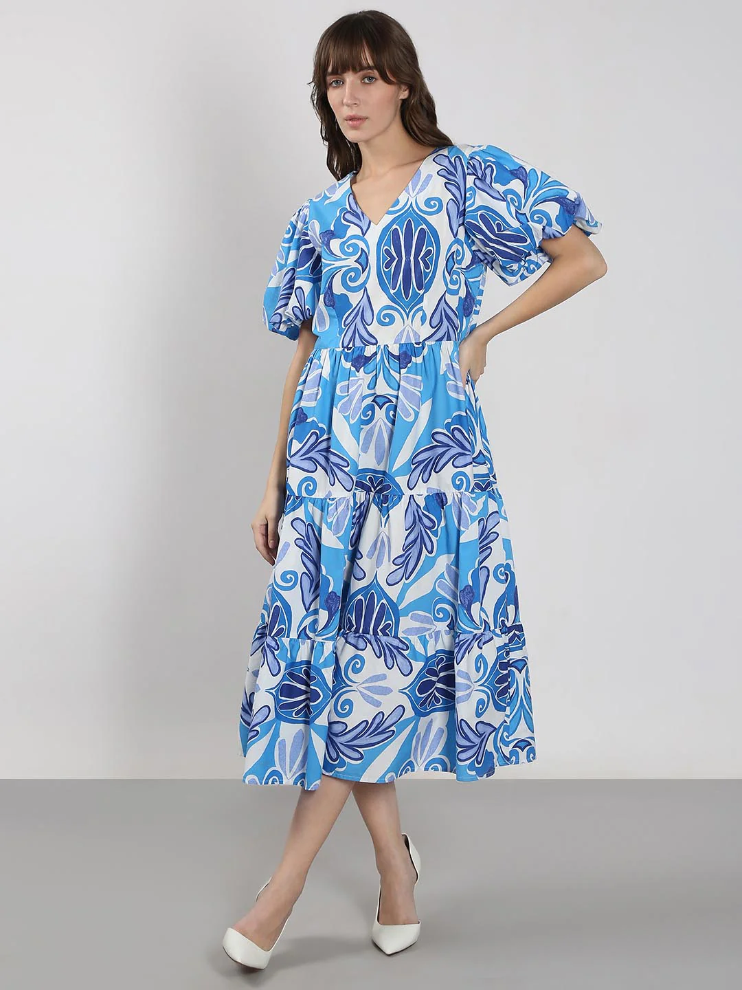 Vero Moda Blue Printed Cotton Midi Dress - Image 2