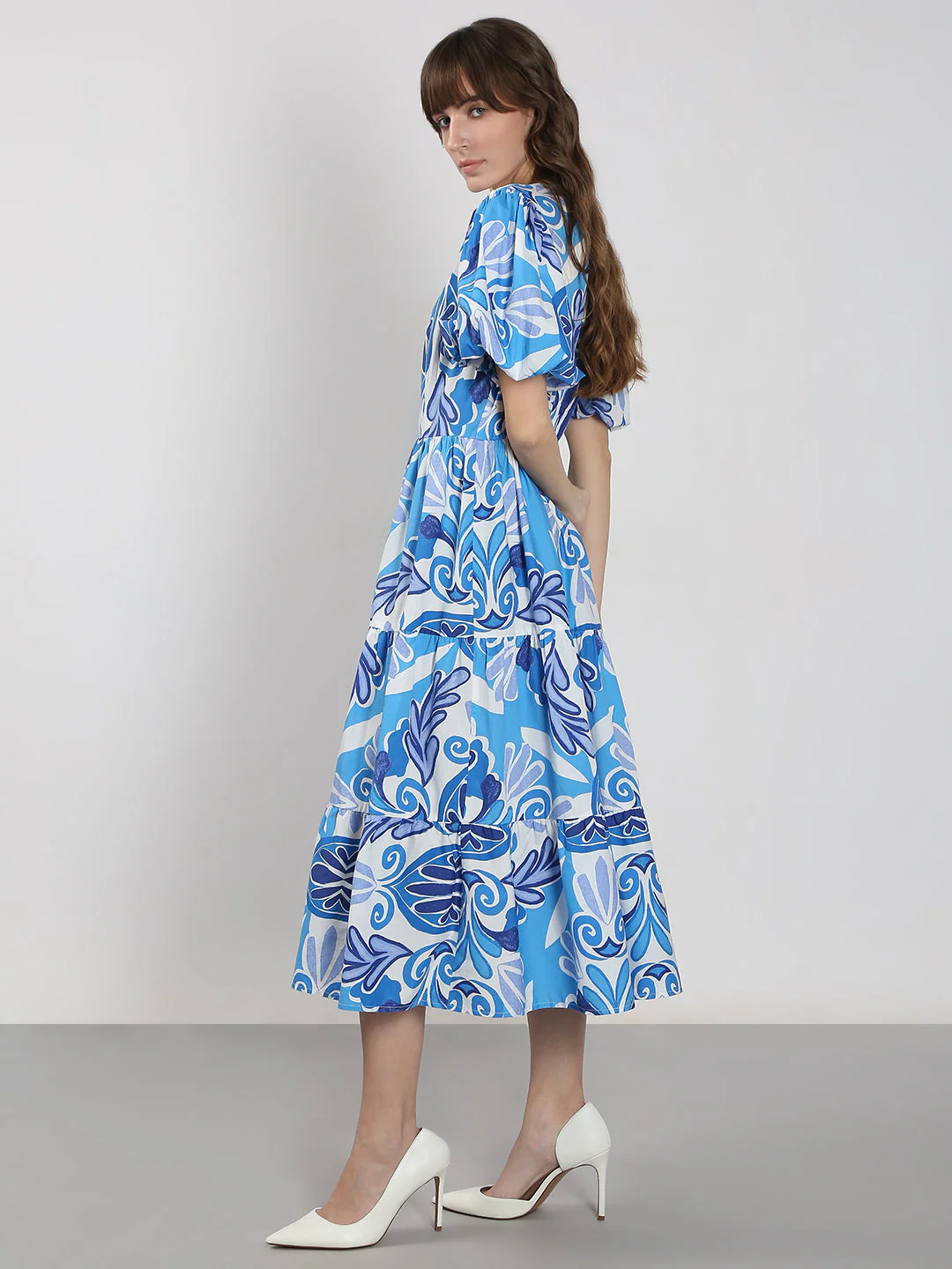 Blue Printed Midi Dress - Image 3