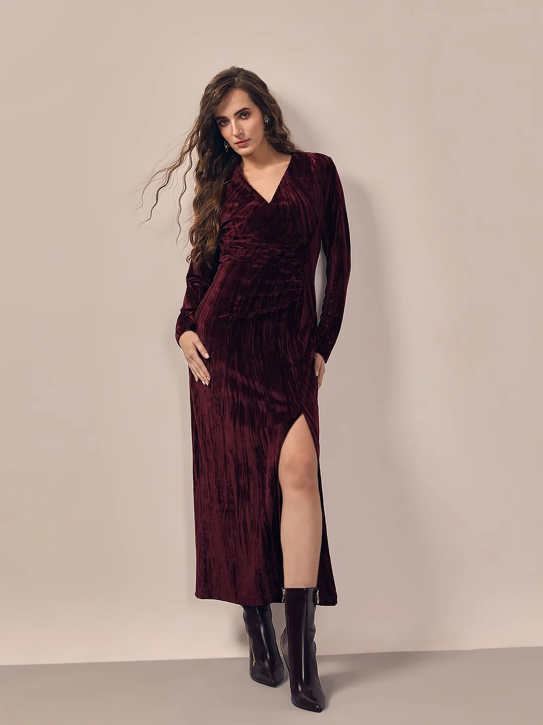 Maroon Velvet Dress