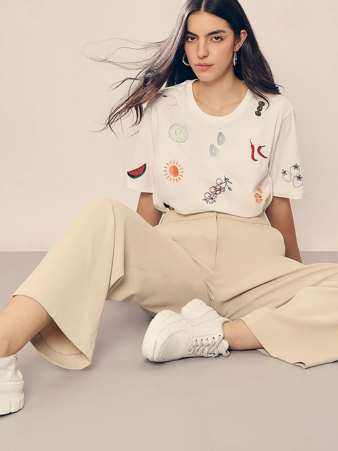 White Printed Cotton T-Shirt