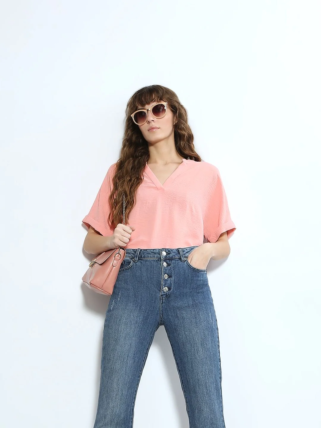 Light Pink V Neck Top