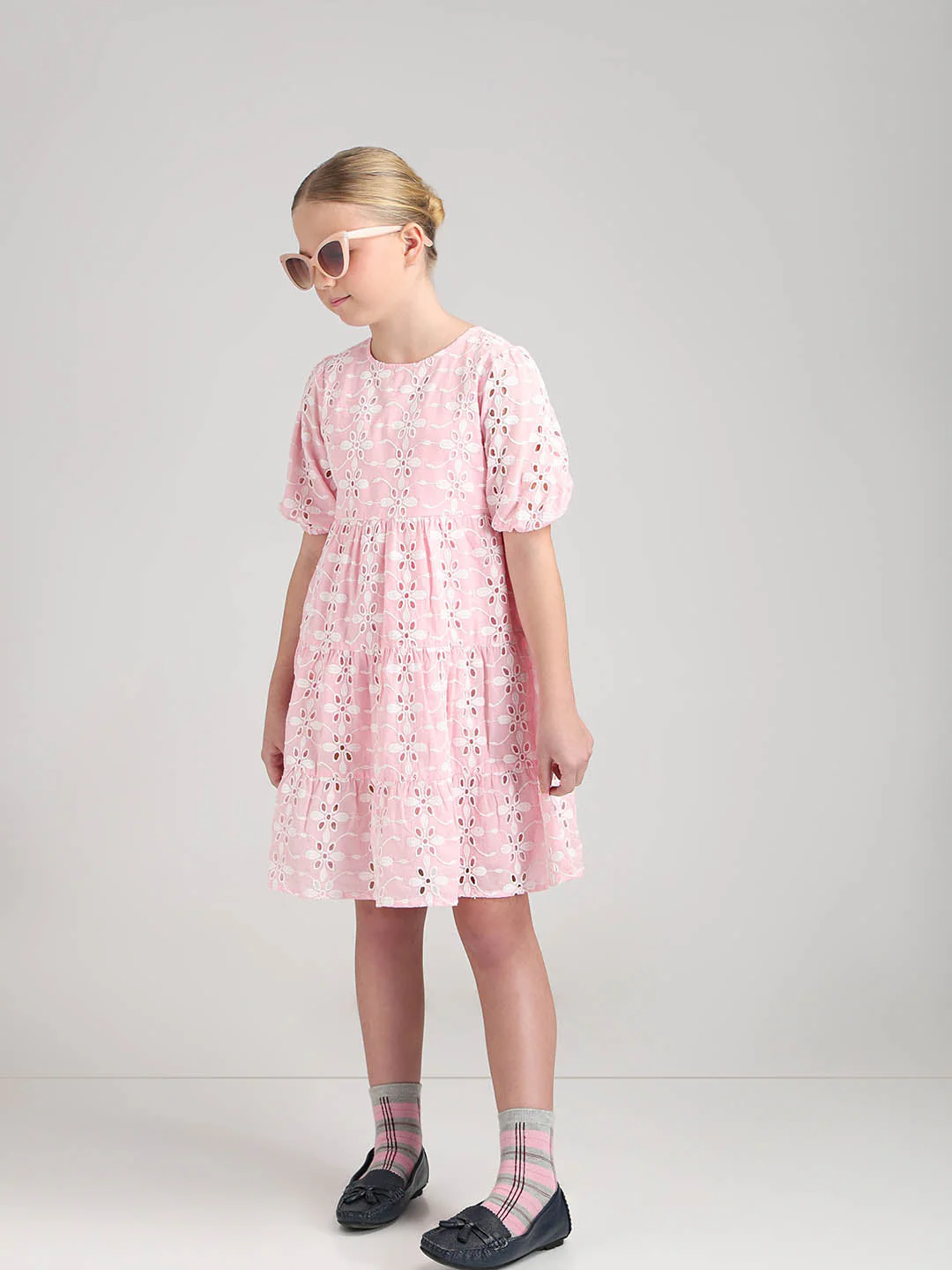 GIRLS Pink Embroidered Cotton Dress