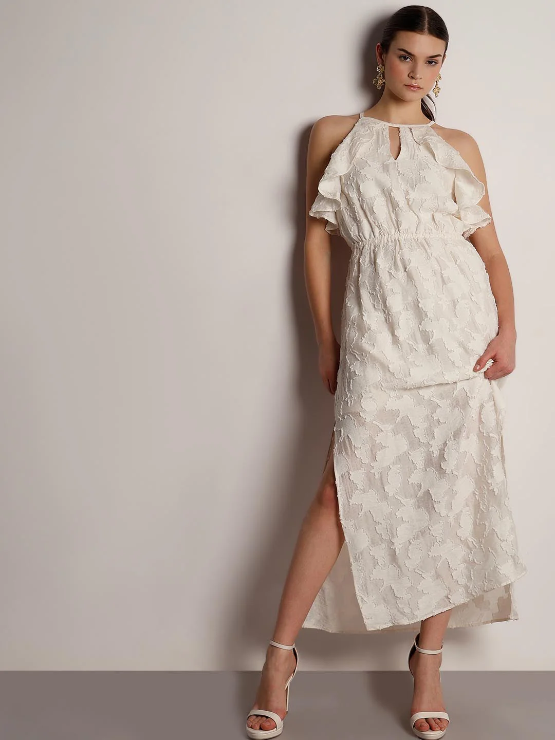 Vero Moda White Ruffle Midaxi Dress