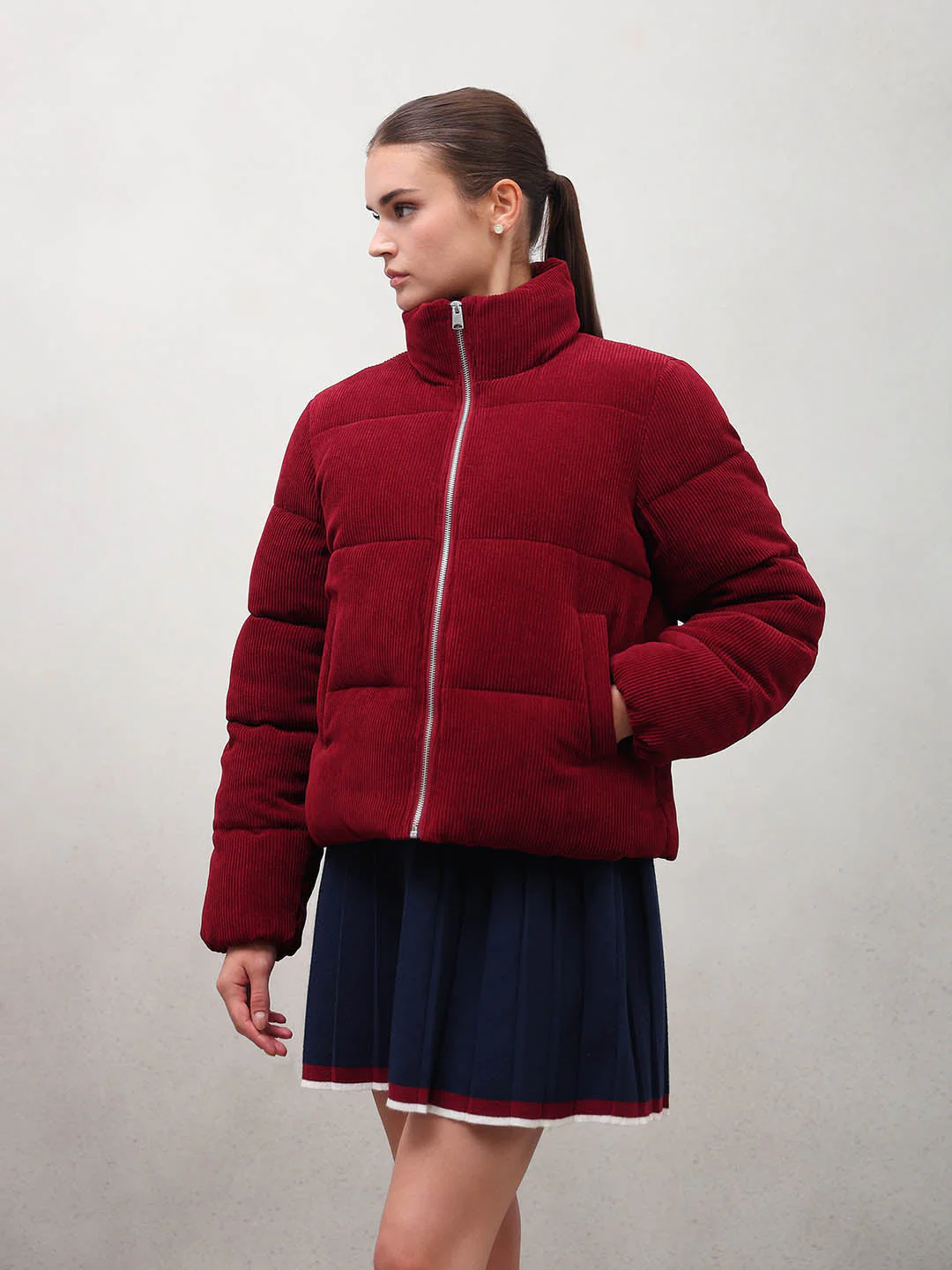 Burgundy Corduroy Puffer Jacket