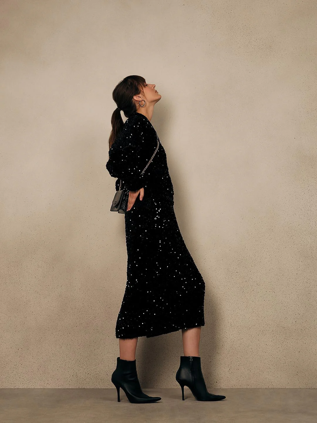 Black Embellished Midi Skirt