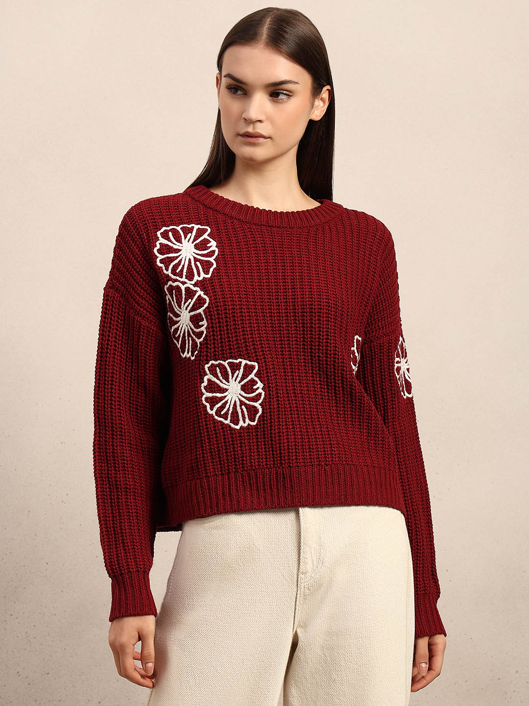 Red Floral Embroidered Pullover - Image 2