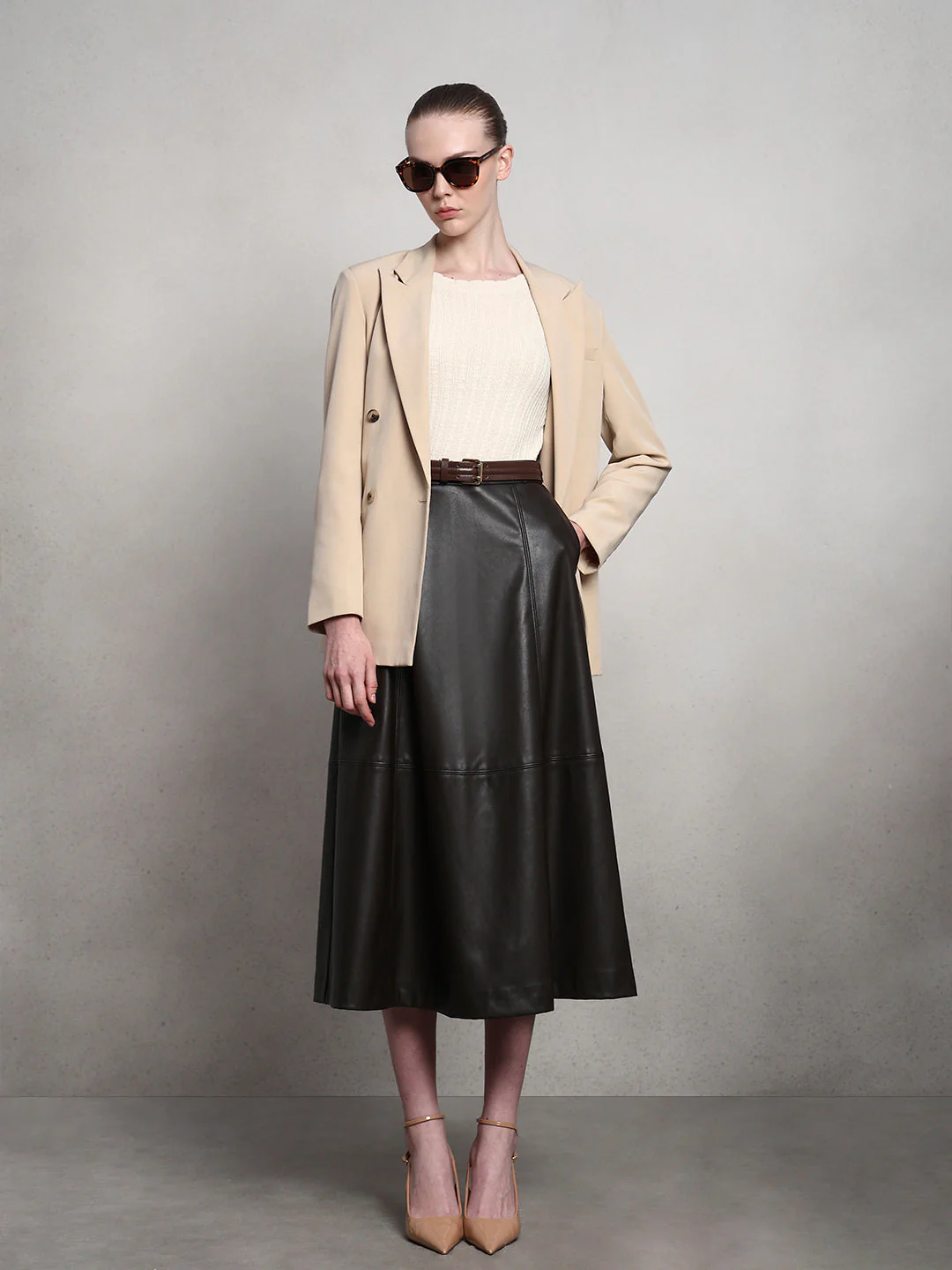 Faux Leather High Rise Skirt - Brown