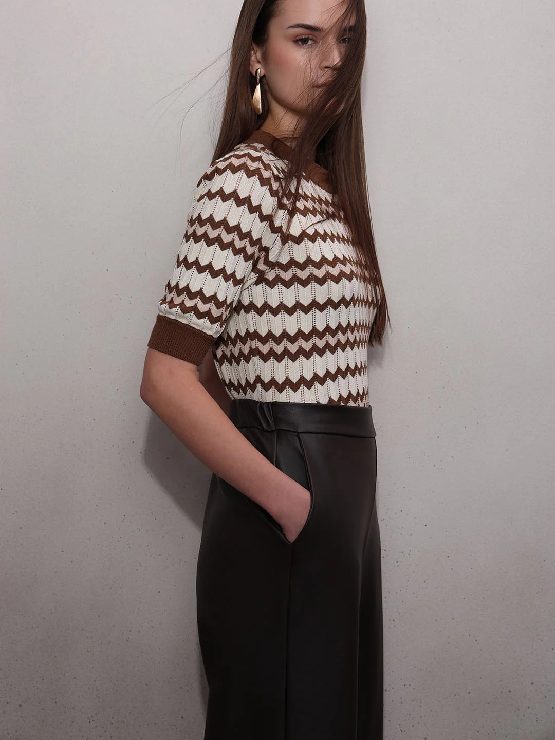 Ecru & Brown Knitted Top