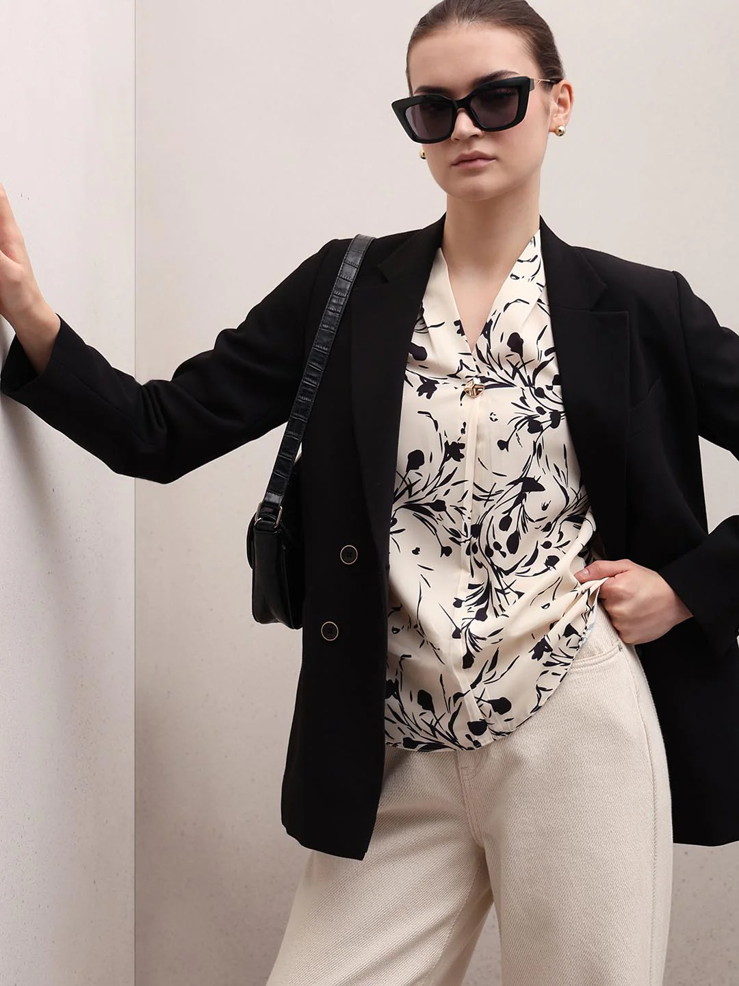 Off-White Printed V-Neck Top