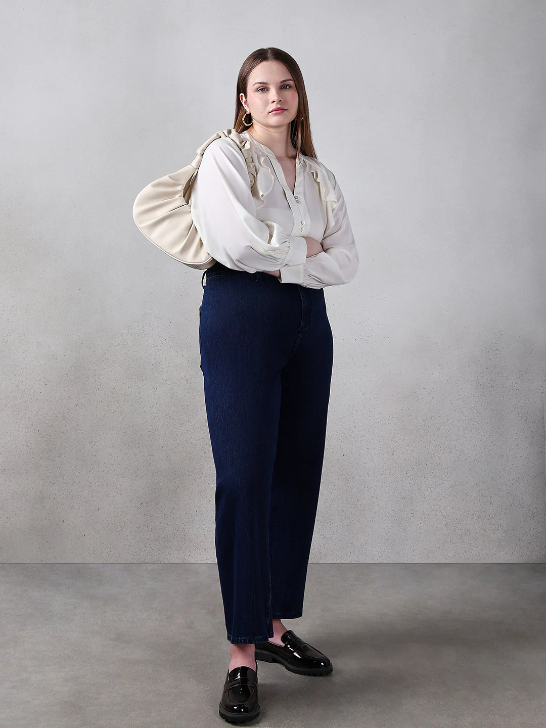CURVE Dark Blue Wide Leg Jeans