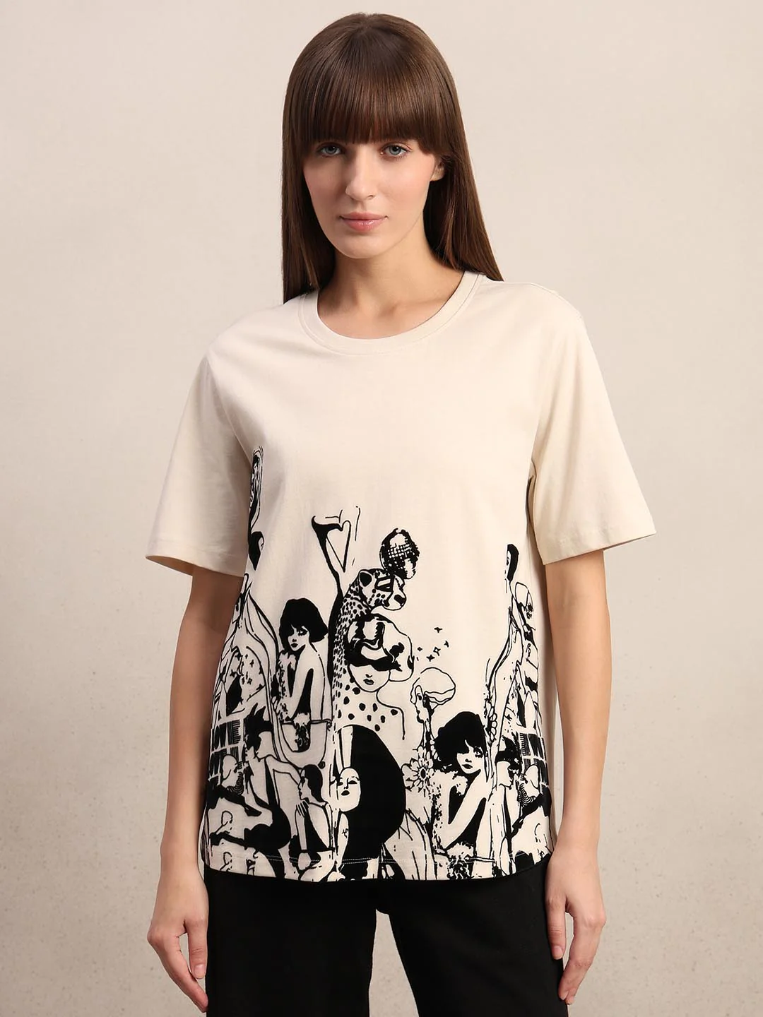 Ecru Printed Cotton T-shirt - Image 2