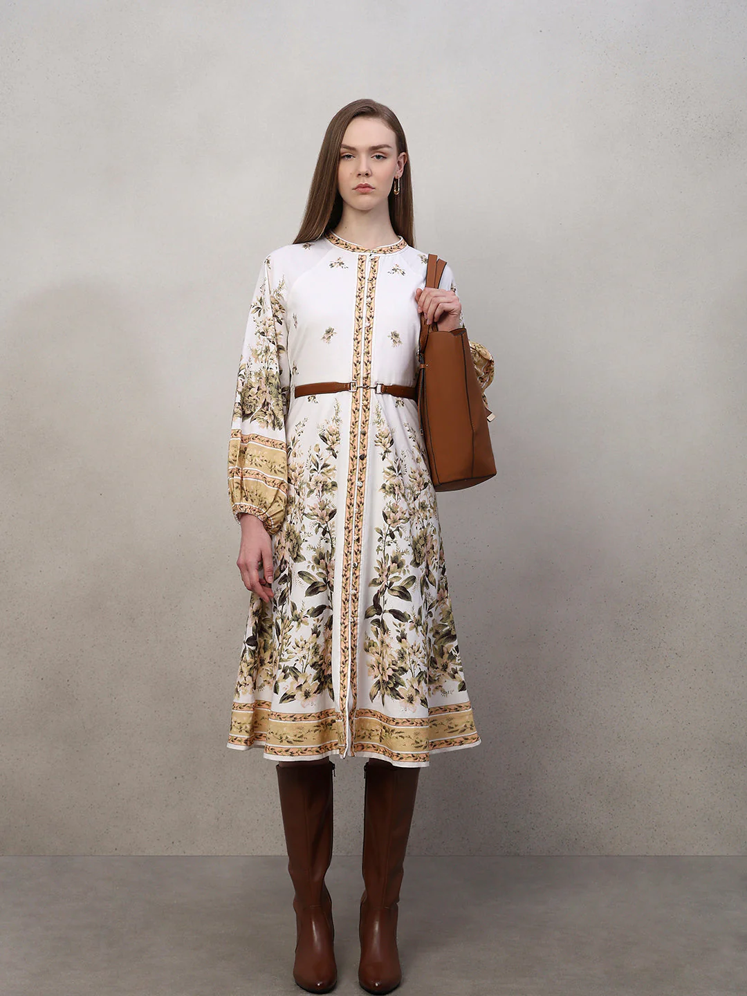 Floral Linen Blend Midi Dress