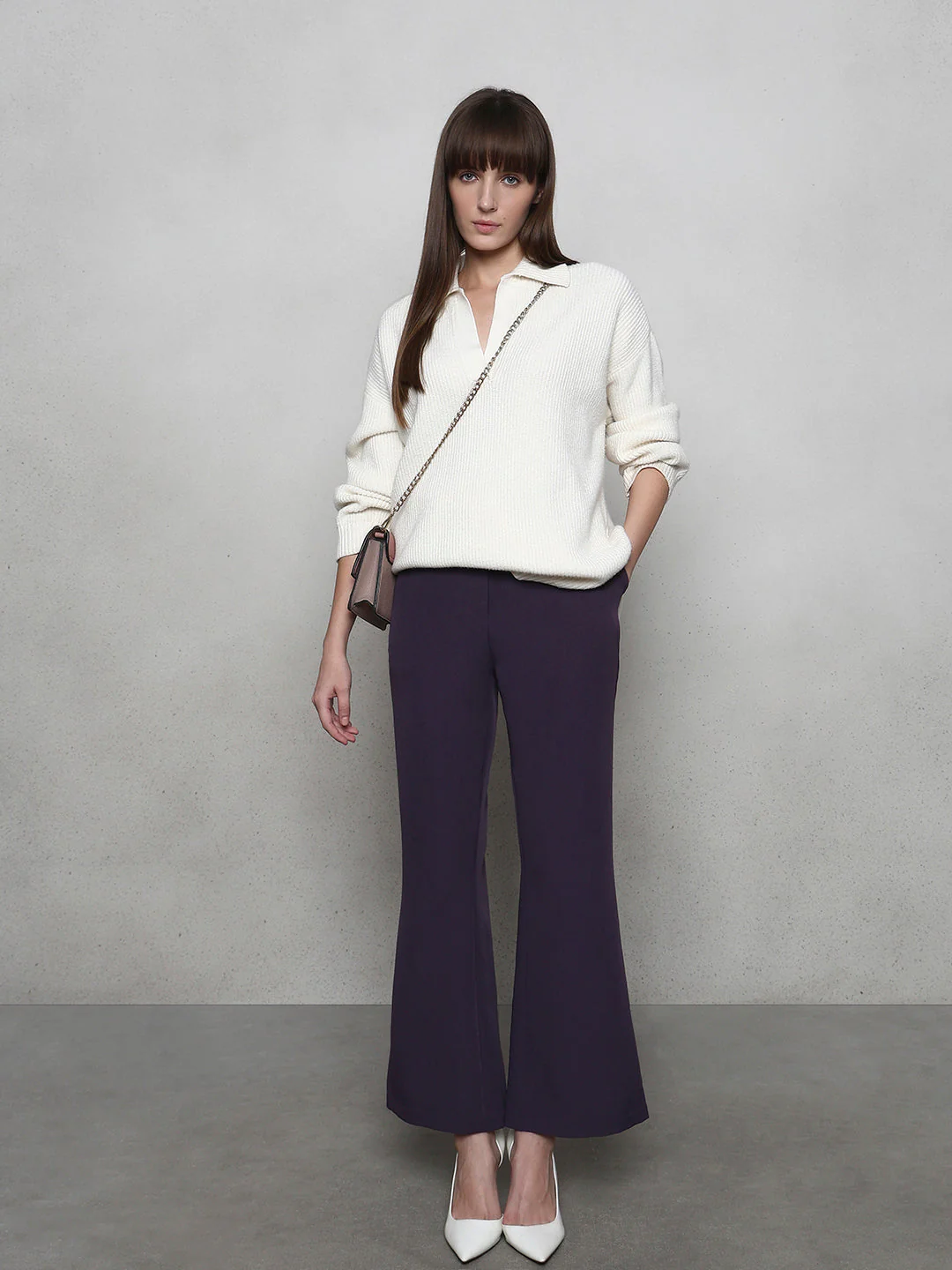 High Rise Bootcut Pants - Purple