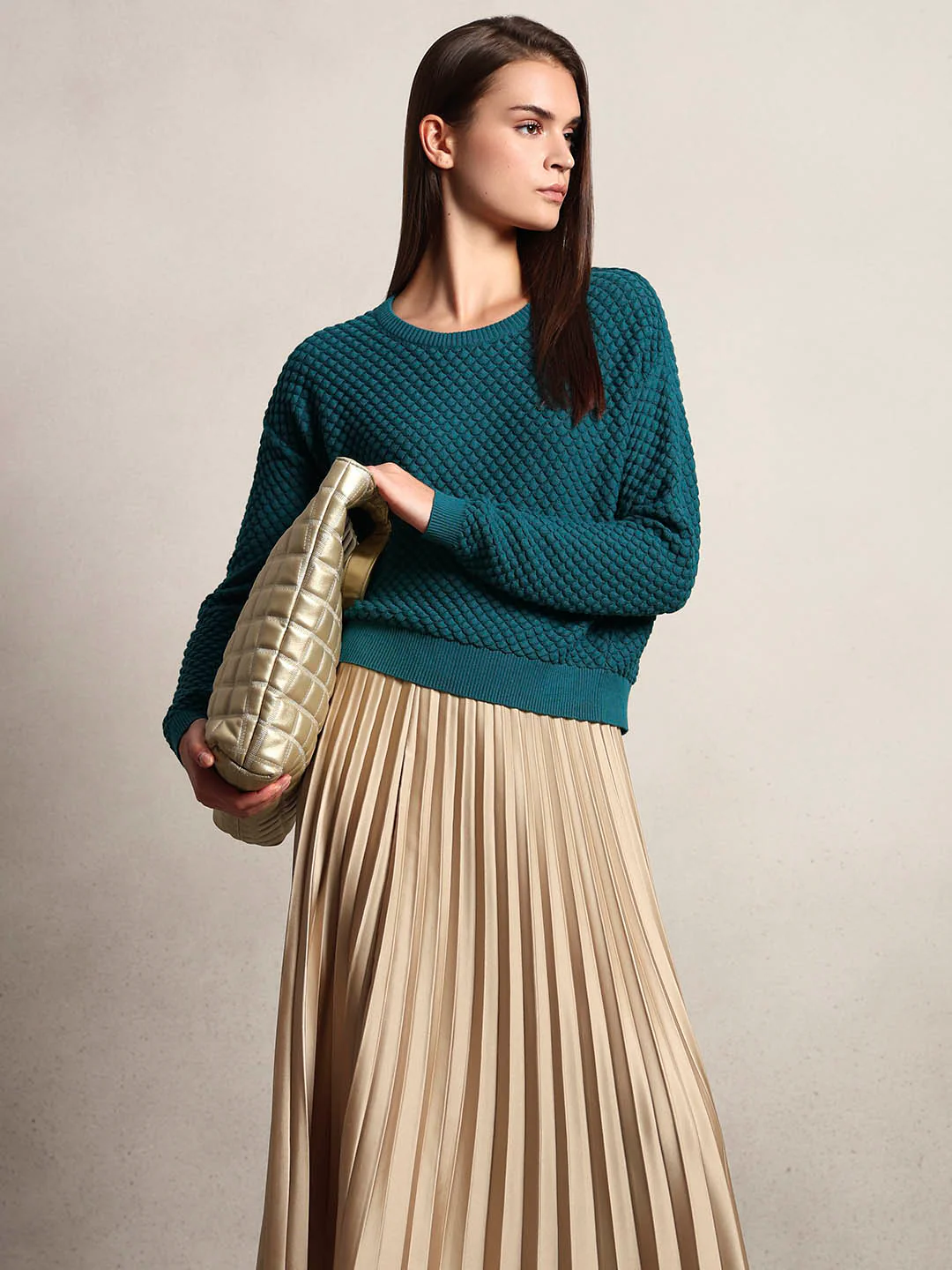 Teal Textured Knit Pullover