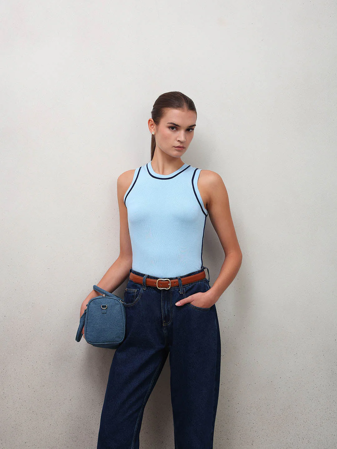 Blue Sleeveless Knit Tank