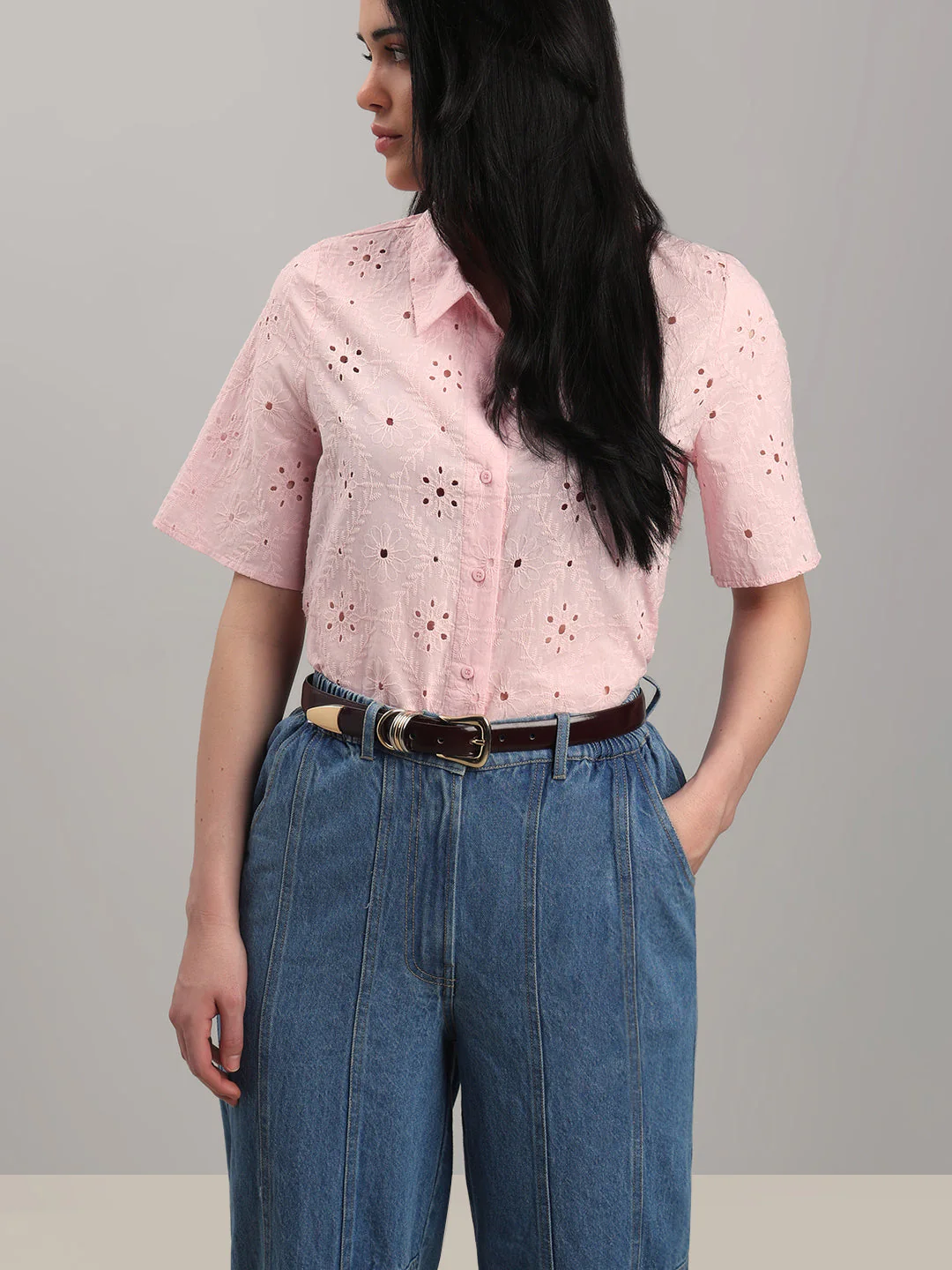 Light Pink Broderie Embroidery Shirt