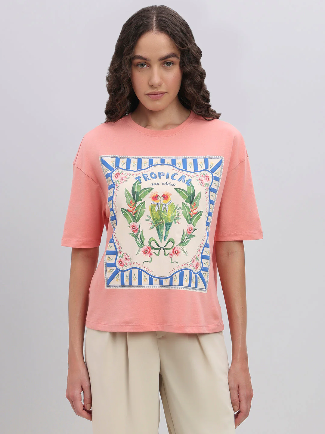 Pink Tropical Artwork Print T-shirt - Image 2
