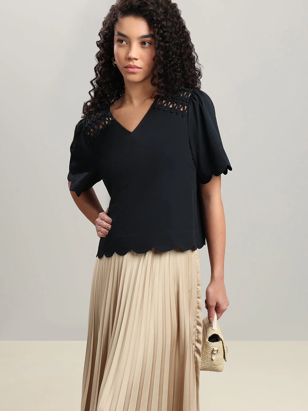 Black V-Neck Cotton Top