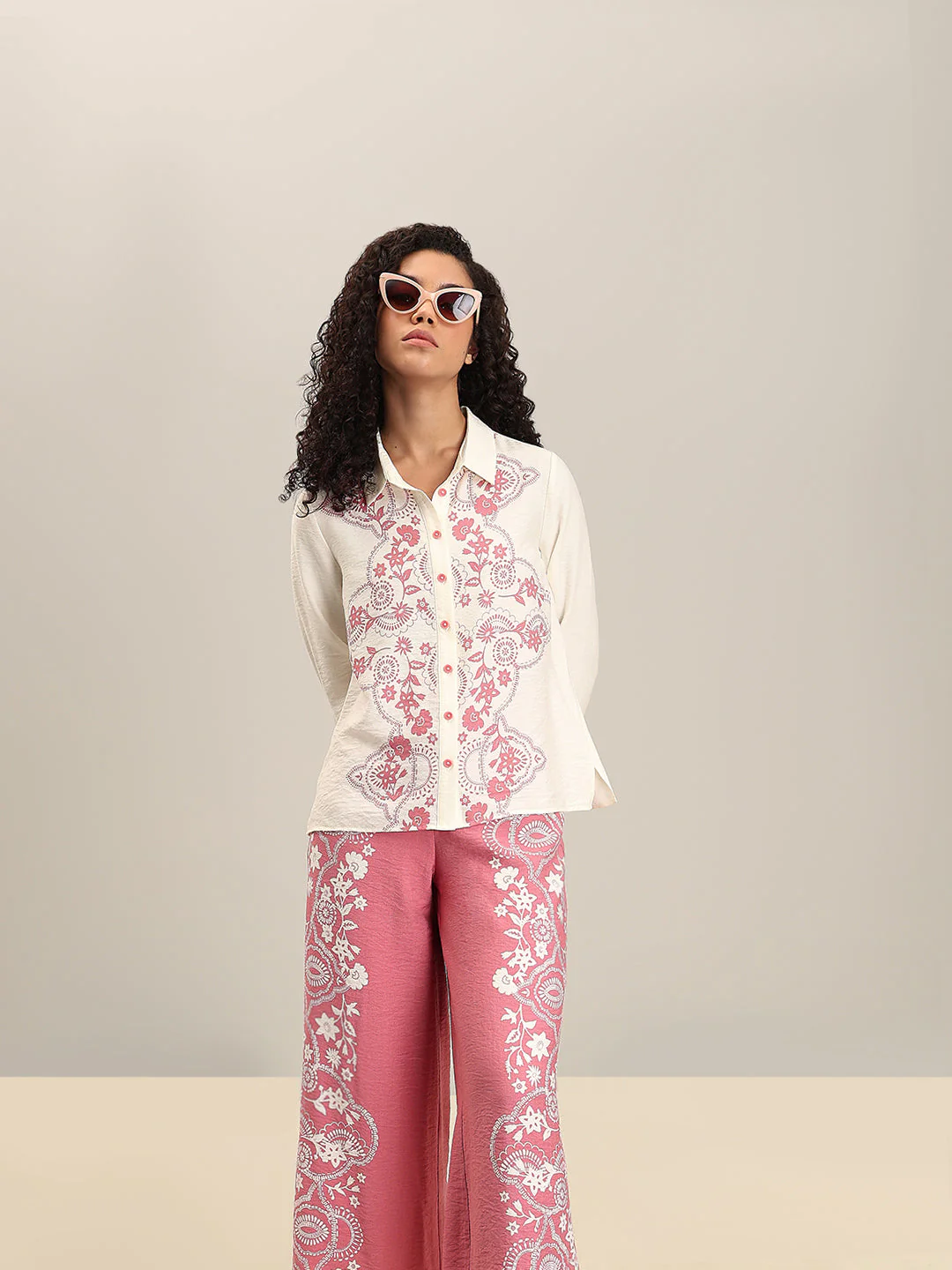 Ivory Cream Printed Shirt