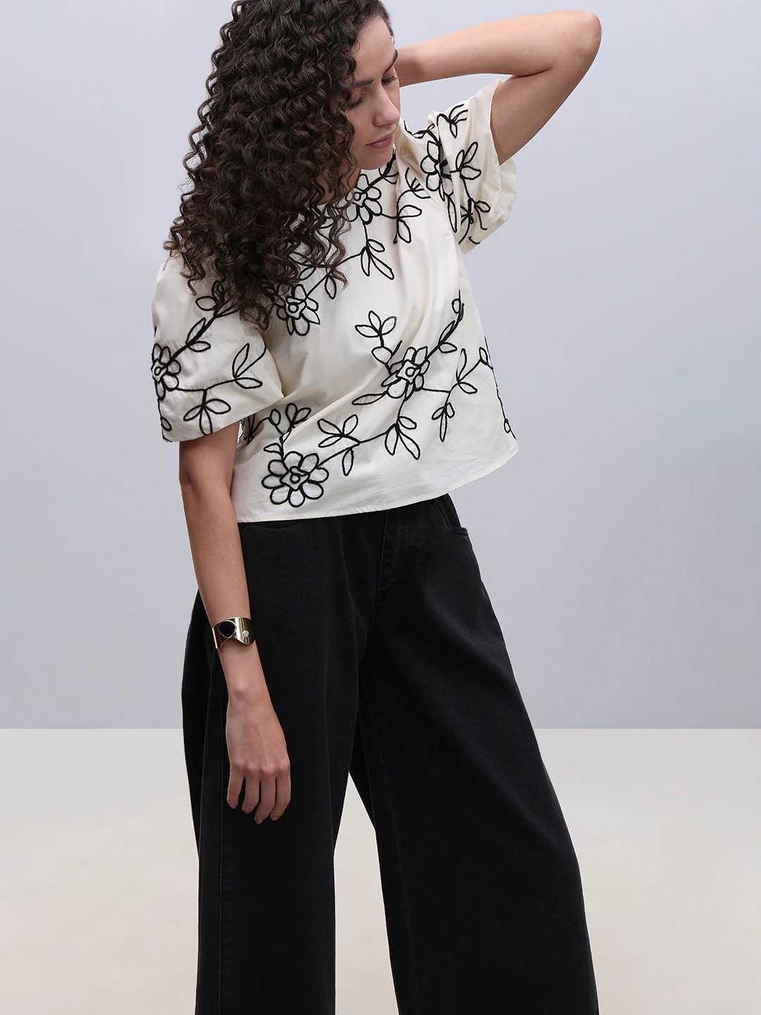 White Printed Cotton Top